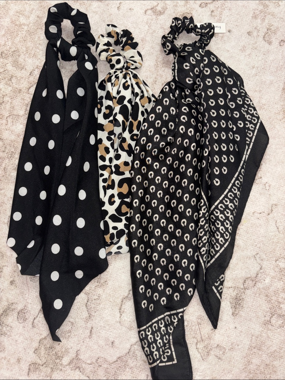 Francesca's Collections Black and White Patterned Scarf Scrunchie Set